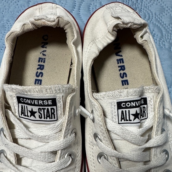 Converse Cream Canvas Low Top Sneakers with Red Trim - Picture 2 of 8